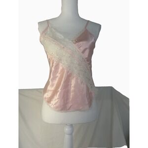 Vintage Paramount New York Lingerie Cami & Tap Pants Petal Pink Satin Lace Small